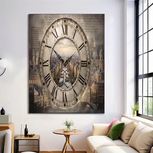 Cuadros en lienzo JRISEMECY de reloj vintage, póster decorativo para salón beige, 70x100cm