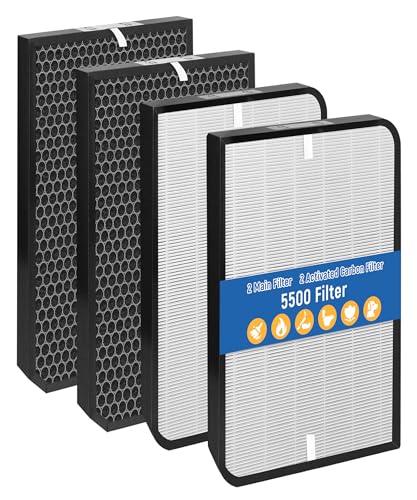 AD5500 Replacement Filters Compatible with AirDoctor Air Purifiers AD5000 AD5500 and AD5500i with 2 Premium Filters & 2 Activated Carbon filters Compared to ADF5005 ADF5006