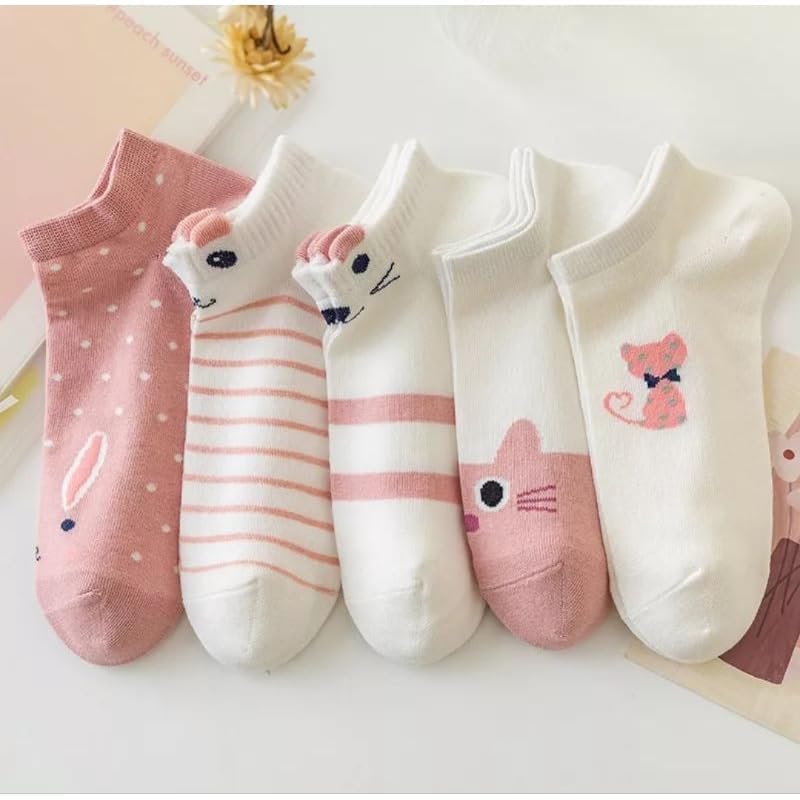 SWEET CABOODLES Women’s Ankle Socks – 5 Pair Pack | Cute Smile Face Design | Soft Cotton Breathable Low-Cut Socks for Girls & Women - Image 6 thumbnail
