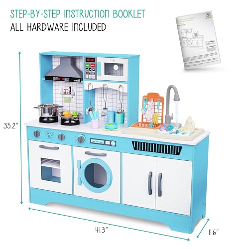Lil' Jumbl Wooden Play Kitchen, Real Running Water Sink, Toy Pots - Blue by Lil' Jumbl - Used condition - Image 6
