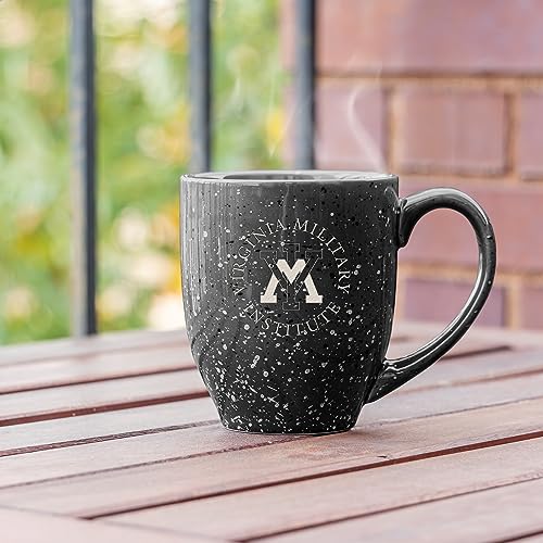 Image of Rico Industries NCAA Virginia Military Institute Keydets Black Personalized 16 oz Team Color Laser Engraved Speckled Ceramic Coffee Mug