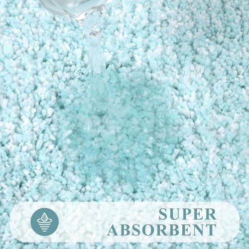 Pauwer Bathroom Rug Set 3 Piece: Plush Microfiber Shaggy Bath Mats, Non Slip, Machine Washable, Light Blue, 18x26+20x32+U Shape 20x24