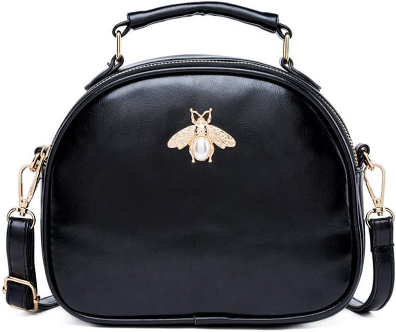 Bee Crossbody Purse for Women Leather Round Shoulder Bag Small StylishvTop Handle Handbag