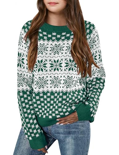 Image of Girls Christmas Pullover Sweaters Reindeer Elk Snow Long Sleeve Crew Neck Chunky Tops