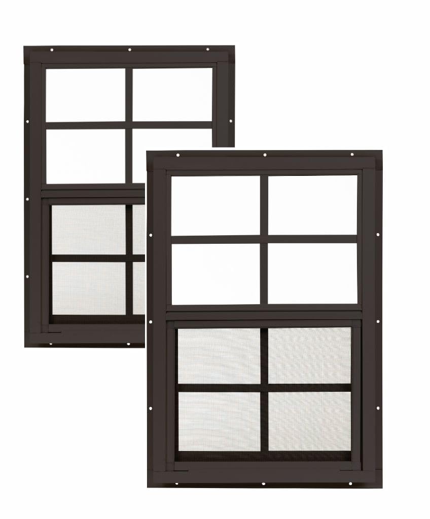 14x21 Shed Windows, Flush Mount Sliding Windows with Tempered Glass & Screens, Brown, 2-Pack