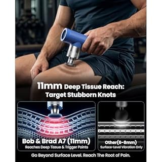 BOB AND BRAD A7 Deep Tissue Massage Gun FSA-HSA Eligible, 11mm Amplitude Percussion Massager for Back & Neck Pain Relief, Portable Muscle Recovery Gun with Metal Head, Quiet, Gift for Athletes