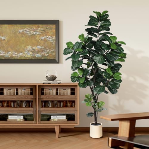Faux Fiddle Leaf Fig Tree 7ft with Sturdy White Planter — 사진 7