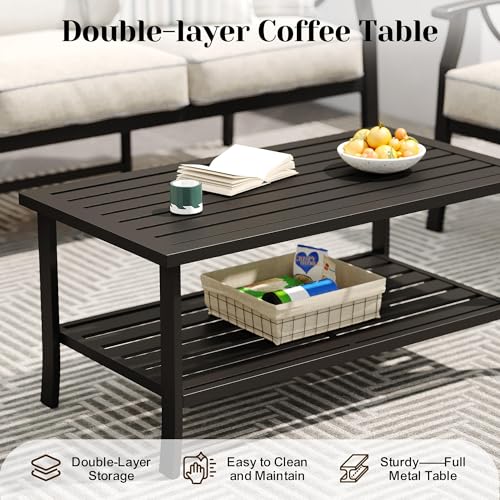 Image of FansaFurn 3 Seats Outdoor Patio Furniture Set, Outdoor Metal Sectional Furniture with Cushions, Outdoor Conversation Set with Coffee Table for Deck, Balcony, Backyard, Garden, Black