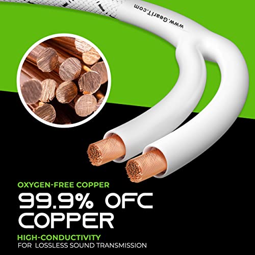 Gearit 12Awg Premium Heavy Duty Braided Speaker Wire Cable (10 Feet) Dual Gold Plated Banana Plug Tips - In-Wall Cl2 - Oxygen-Free Copper (Ofc) White #TOP3