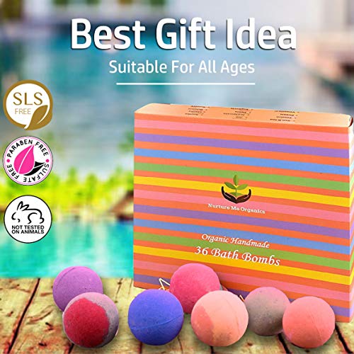 Bulk Bath Bomb Gift Set - 36 Nurture Me Organics Bath Bombs Large Bath Fizzies! Gift Box Of Bulk Bath Bombs. Dry Skin Moisturize Natural Spa Bath Balls. Best Gift For Women, Gifts For Mom & Friends! #TOP3