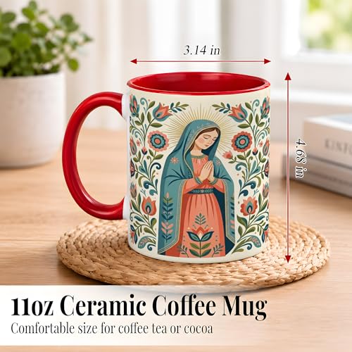 Taza Cerámica Virgen María 11oz Mango Rojo miniatura 3