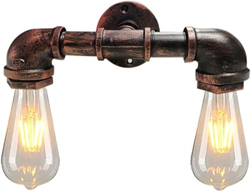 Industrial Steampunk Water Pipe Wall Light Vintage Metal Sconce E26E27 Base Farmhouse Lighting for Bedroom Living Room Bar Vanity(Red Rust)