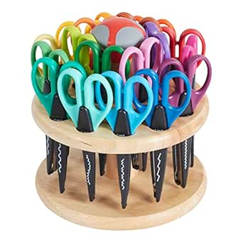 ECR4Kids Kraft Edgers with Rotating Hardwood Rack, Decorative Scissors, Assorted, 18-Piece