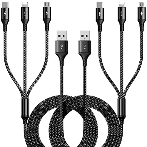 RULUS Multi Charging Cable [2Pack 6ft] 3 in 1 Multiple Fast Charger Cable Nylon Braided Charging Cord Adapter with IP/Type C/Micro USB Ports for Cell Phones ﻿