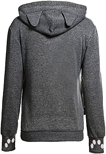ShallGood Damen Kapuzenpullover Sweatshirt Herbst und Winter Long Sleeve Hoodie Pullover mit Katze/Hund Tasche A Grau DE 36