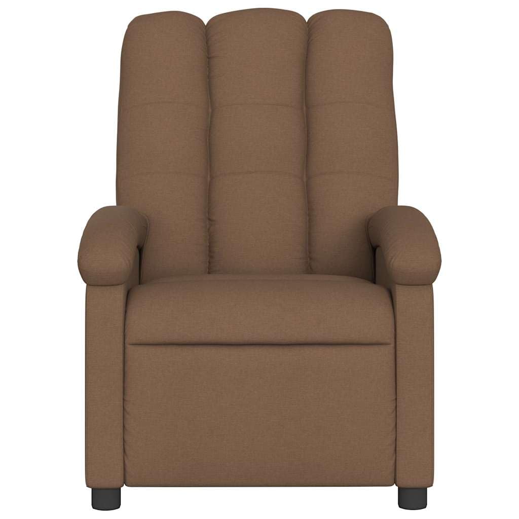 Fotel relaksacyjny, brązowy, z regulacją z ręczną funkcją leżenia, tapicerką, podłokietnikami, oparciem, drewnianą ramą metalową, ergonomiczny, do salonu, biura, czytania, oglądania telewizji