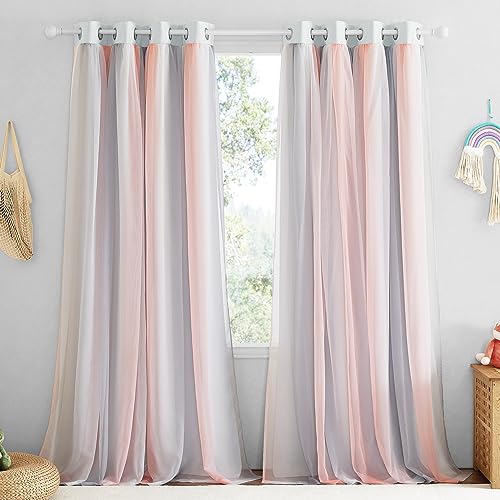 NICETOWN 2 Panels Room Darkening Kids Curtains for Girls Bedroom Grommet Double Layer Ombre Curtains for Baby Window Aesthetic Living Room Decor Wall