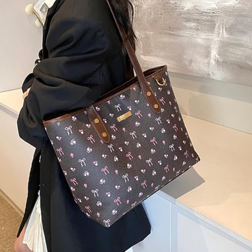 Cute Tote Purse Top Handle Floral Hangbags Faux Leather Shoulder Floral Cherry Purse with Zipper Closure4