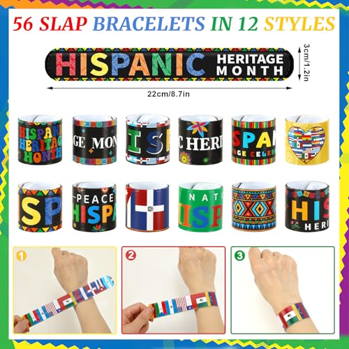 Image of JUNEBRUSHS 56Pcs Hispanic Heritage Month Slap Bracelets Bulk