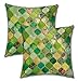 Artscope Zestaw 2 poszewek na poduszki bawełniane lniane poszewki na poduszki na sofę samochód sypialnia dom dekoracyjne poszewki na poduszki 45 cm x 45 cm (zielony Phnom Penh Geometria)