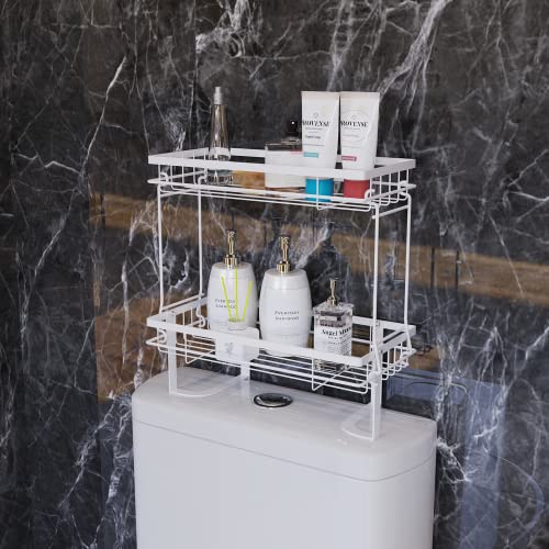 Vireesr Over The Toilet Storage Shelf, 1/2/3 Tier Bathroom Metal Storage Organizer Punch-Free Toliet Storage Shelf, Home Storage Rack With Hooks (2 Tier, White) #TOP2