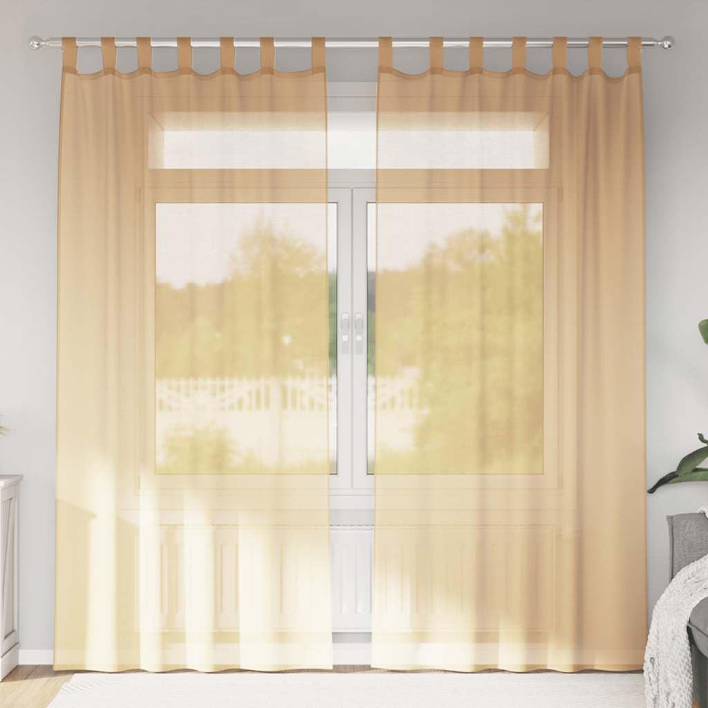 Voile Vorhänge mit Schlaufen 2 Stück Sandfarbe 140x225 cm, 100% Polyester Gardinen für Wohnzimmer Küche, Blickdichte, Waschbare Vorhänge, Schlaufenschal für Gardinenstangen