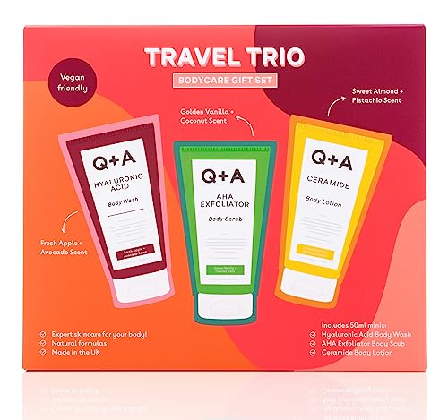 Q+A Travel Trio Body Care Giftset, containing a Hyaluronic Acid Body Wash, AHA Exfoliator Body Scrub - Image 4