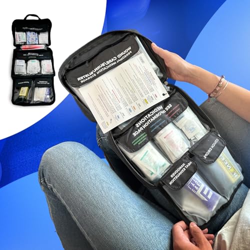 Image of College First Aid Kit - Compact Emergency Medical Kit for Dorm Rooms, School, Sports - with Bandages, OTC Medicines for Relief, Gauze, Quick Care Set - Portable Health Kit - 175 PCS, Black