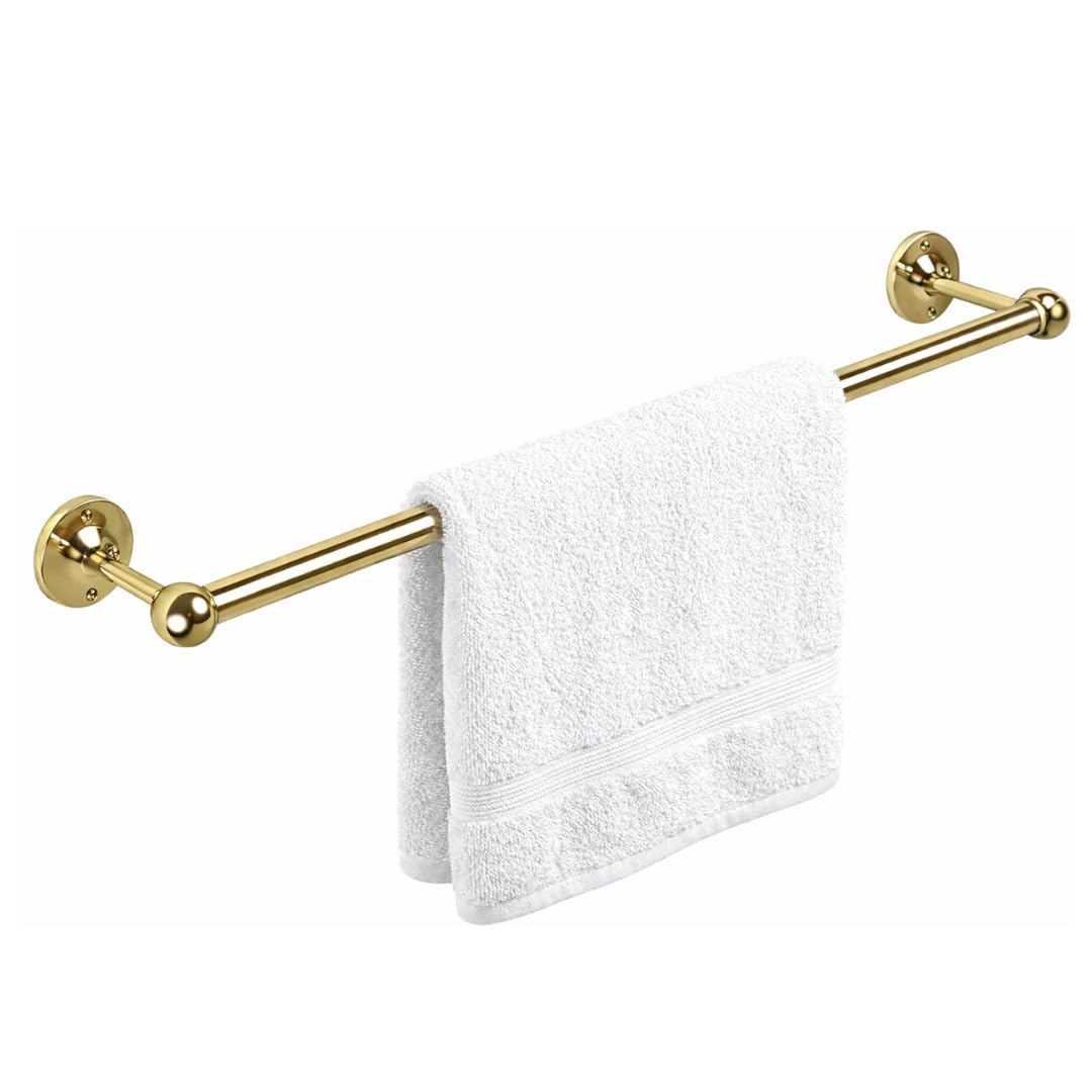 WILLIAM HOPKINS Towel Rail Bar with Wall Brackets - 19mm Bathroom Rail in Polished Chrome or Brass Finish - Available in 12, 14, 16 and 24 Inch Lengths (Brass Plated, 16 Inch)