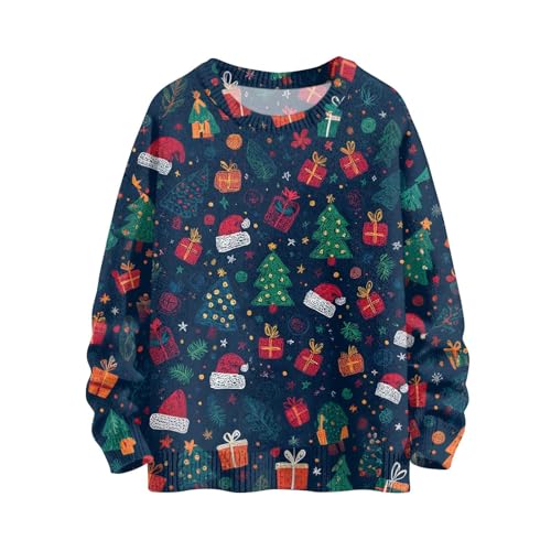 Suéteres de Navidad para mujer, divertidos y lindos suéteres de punto de Papá Noel, copos de nieve, suéteres de gato, suéteres cálidos de invierno, suéter cómodo y festivo, azul, M