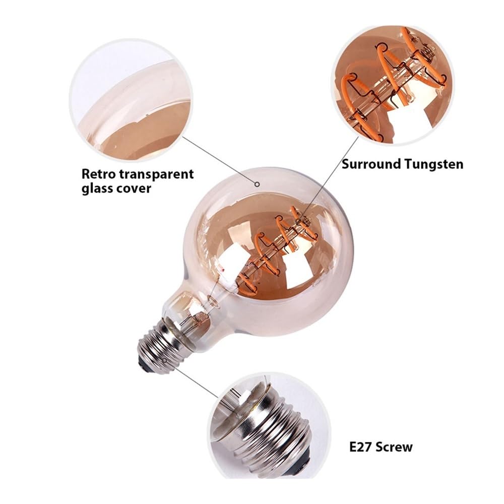 fengyan Casa bombillas, Paquete de 6 bombillas de filamento en espiral LED Vintage AC220V E27 bombilla LED Edison Retro T45 ST64 G80 G95 G125 Familiar Lámpara(Warm White T185)