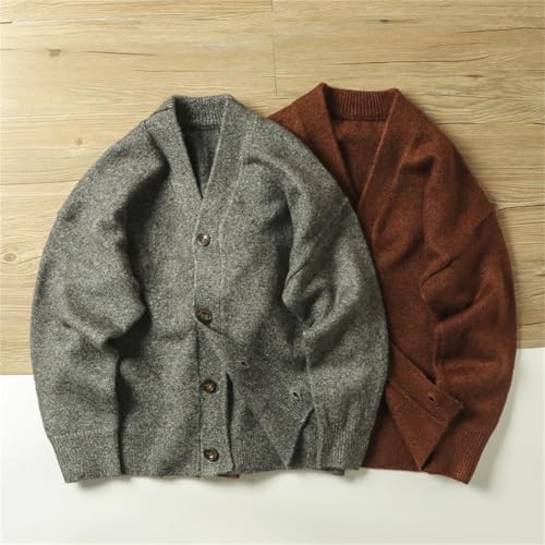 Men's Thick Warm V-Neck Knitted Cardigan Simple Vintage Basic Wool Sweater2