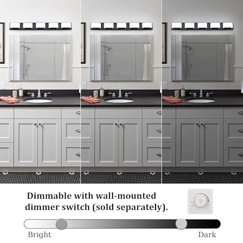 Image of Lingkai LED Bathroom Vanity Light Fixtures 38-Inch 35W Matte Black Modern Bathroom Light Fixtures Over Mirror with Rotatable Vanity Lights Heads Cool White 6000K Bath Wall Lighting Fixtures