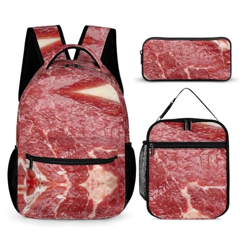 Beef Meat Backpack Portable Meal Bag, Stationery Bag Set, Sturdy And Durable