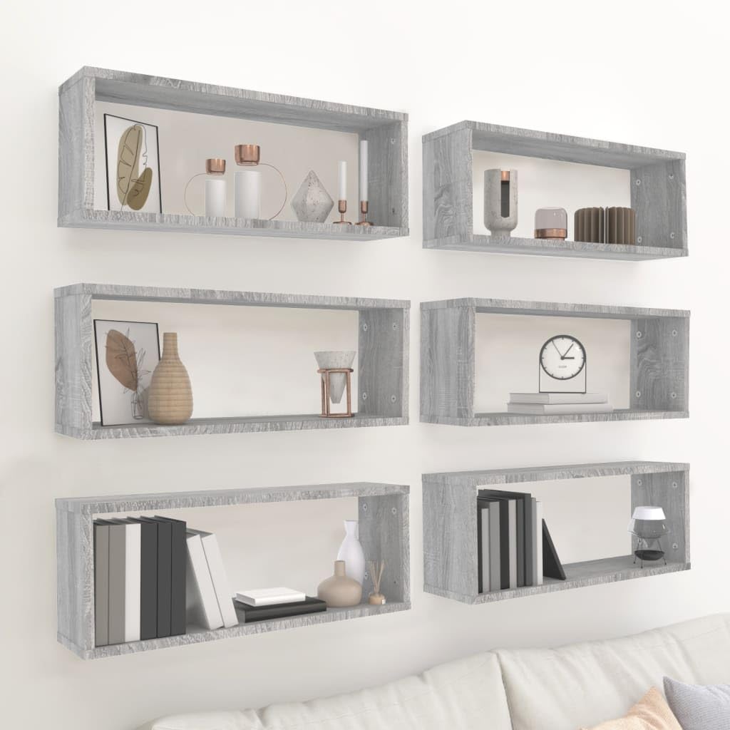 vidaXL 6X Estantes Cúbicos de Pared Aparador Mueble Dormitorio Entrada Estante Estantería Almacenaje Flotante Salón Madera Gris Sonoma