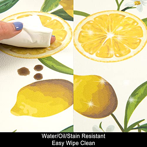 Shacos Lemon Kitchen Rugs Set 2 Pieces Anti Fatigue Waterproof Stain Resistant Floor Rug Runner Non Slip Wipe Clean Cushioned Floor Mat, 17"X27.5"+17"X47",White #TOP7