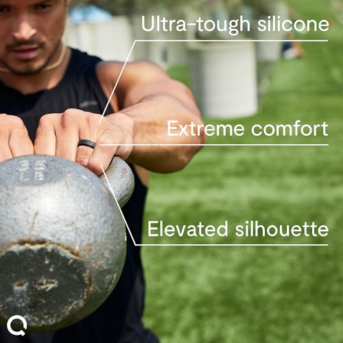 QALO Men & Women's Rubber Silicone Ring, Narrow Polished Step Edge Rubber Wedding Band, Breathable, Durable Unisex Engagement Silicone Ring, Multi Colors3