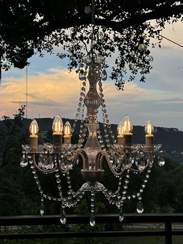 Image of Outdoor 12V Plug-in 6-Light Crystal Chandelier, White