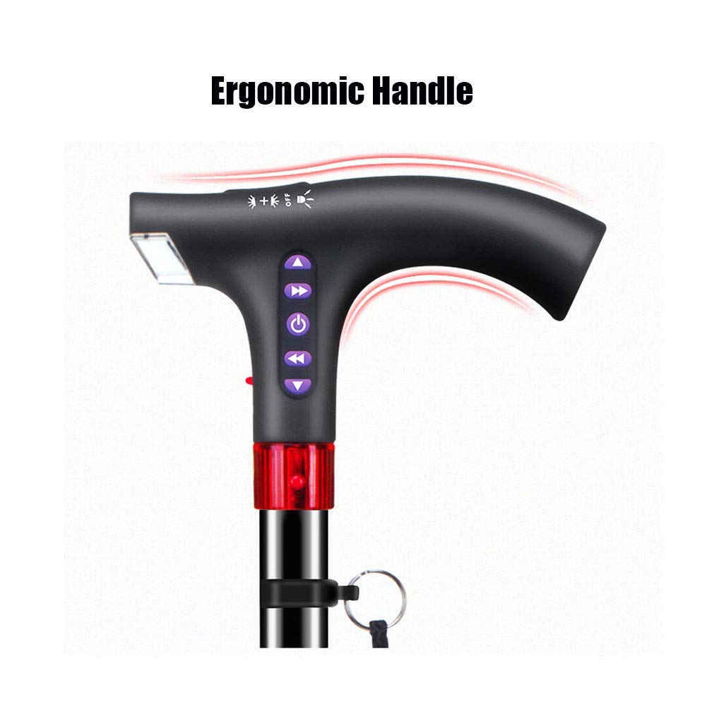 Muleta para Caminar BJH Ajustable con luz LED y Alarma Base Antideslizante para Hombres y Mujeres Bastón para Caminar HGCHH