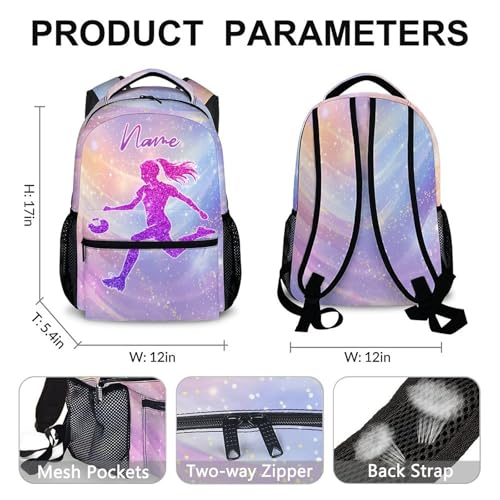 School Backpacks for Girls, Personalized Soccer Backpack for Kids Children Teens, 17'' Large Capacity Bookbag Supplies for Elementary Middle School3