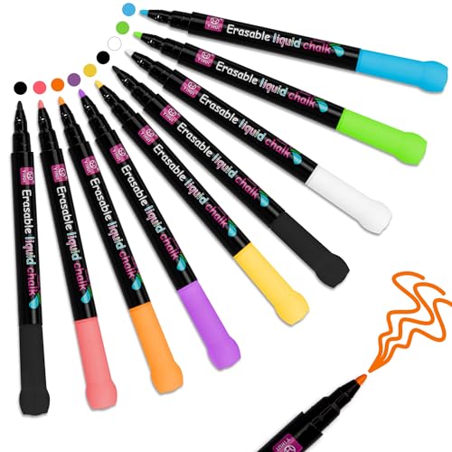 YUNAI Liquid Chalk Pens for Blackboards 9PCS Chalk Markers Wipeable for Chalkboard and Glass Fine Tip Neon Color Chalkboard Pens for Menu Board Window Signs Drawing Writing