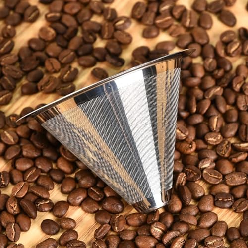 Image of Stainless Steel Coffee Dripper Reusable Filter with Handle, Paperless Pour Over Coffee Maker, Fine Mesh for Rich Natural Flavor, Eco-Friendly Durable Coffee Brewing Cone for Home & Travel