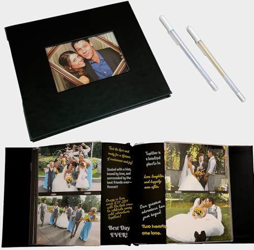 Photo Booth Nook - Black 4x6 Photo Booth Album with Gel Pens (1 count) - 50 Pages, 100 Slots for 4x6 Pictures, 4'x6' Cover Picture Slot