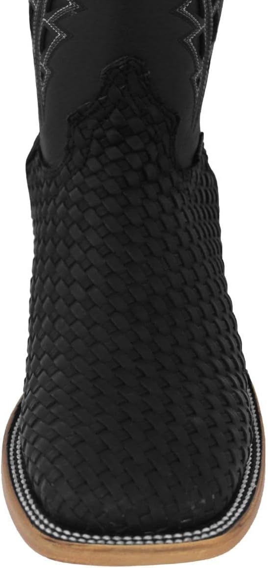 Texas Legacy Mens Black Western Cowboy Boots Woven Leather Square Toe