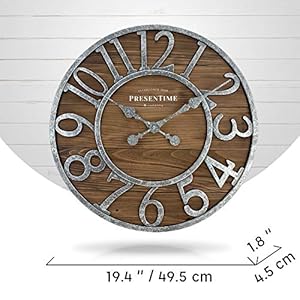 Presentime Co Vintage Farmhouse Series Galvanized Rustic Barnwood Clock 195 inch Galvanized Finish Arabic Numerals with Weathered Natural Barnwood Farmhouse DecorWall Decor
