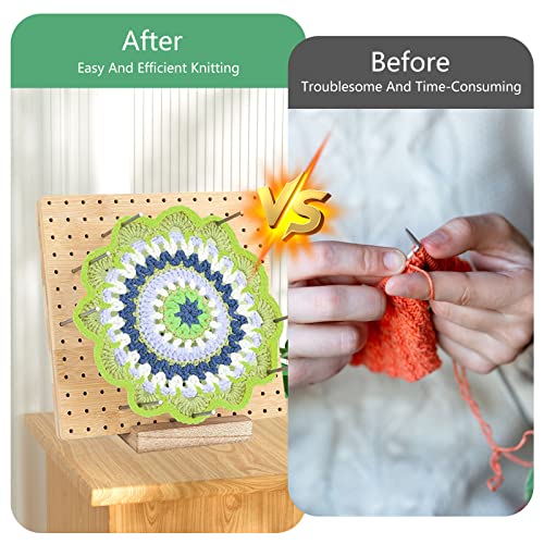 Placa de bloqueio de 19 cm para crochê, tapete quadrado de madeira com 24 pinos de aço e 12 cores de