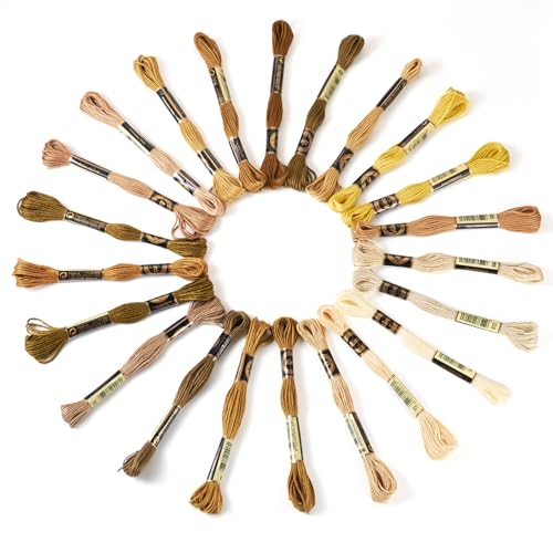 Image of FASHEWELRY 192.5 Yards Crewel Cross Stitch Threads Brown Yellow Embroidery Thread Bulk 1mm Polyester Embroidery Floss Thread for Jewelry Making Bracelet Knitting Stitch Supply