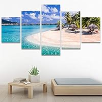 SIGNWIN 5 Panel Canvas Wall Art Modern Art Beach Coastal Multicolor Photography Relax/Calm Tropical for Home Decorations Ready to Hang - 60