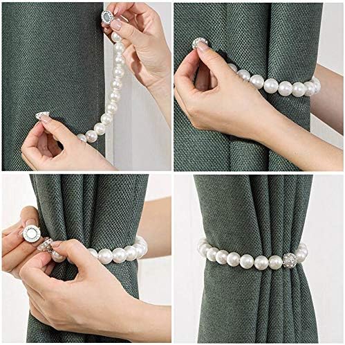 SPTwj 2 Pieces Curtain Tie Back buckles Curtain Rope Clips White Pearl Drapery Magnetic Buckles Drapery Tieback Ring Holder for Curtains Drapery Decoration