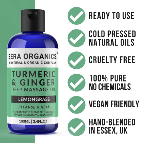 Turmeric Massage Oil - Arthritis Relief & Muscle Pain | Anti-Inflammatory, Lymphatic Drainage, Joint & Nerve Soothing, Sleep Support | Ginger & Lemongrass for Deep Tissue Massage | Sera Organics 100ml - Image 4